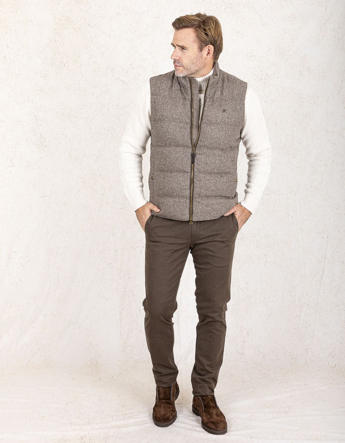Regular Fit Bodywarmer in Bruin Herringbone
