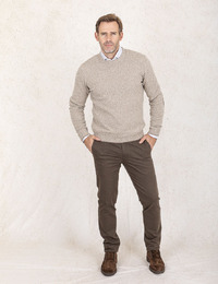 Regular Fit Wollen Trui in Beige met Elleboogstukken