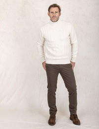 Regular Fit Kabelgebreide Coltrui in Ecru – Wol en Kasjmier