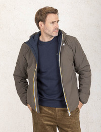 Regular Fit Reversible Gewatteerde Jas met Capuchon in Donkerblauw en Taupe