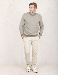 Regular Fit Trui Hestro in Beige – Wol en Katoen