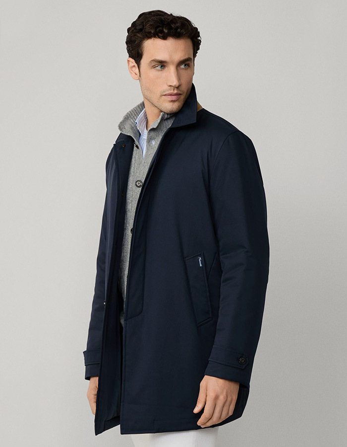 Padded Twill Trenchcoat in Marineblauw 