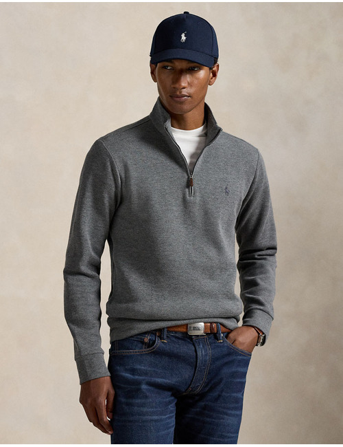 Double-Knit Mesh Quarter-Zip Pullover in Fortress Grey Heathe