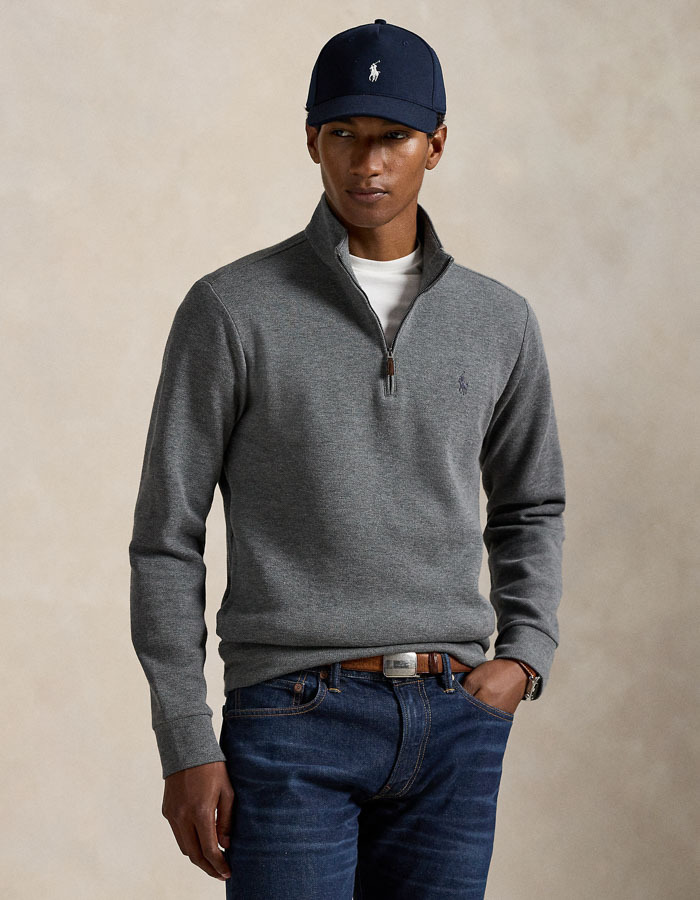 Double-Knit Mesh Quarter-Zip Pullover in Fortress Grey Heathe