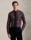 Custom Fit Plaid Twill Shirt in Forest Red Multi 