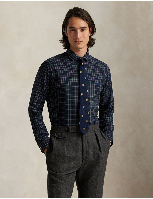 Custom Fit Plaid Twill Shirt in Navy Forest Multi 