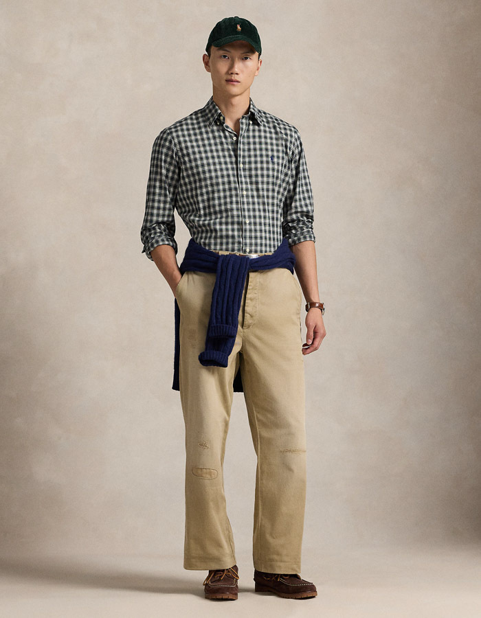 Custom Fit Plaid Twill Shirt in Blue Green Multi 