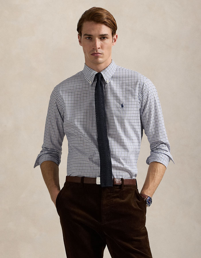 Custom Fit Plaid Twill Shirt in Nevis Blue Multi 