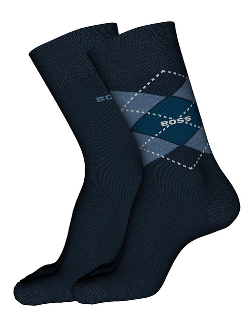 BOSS 2-Pack Argyle Sokken in Katoenmix – Donkerblauw