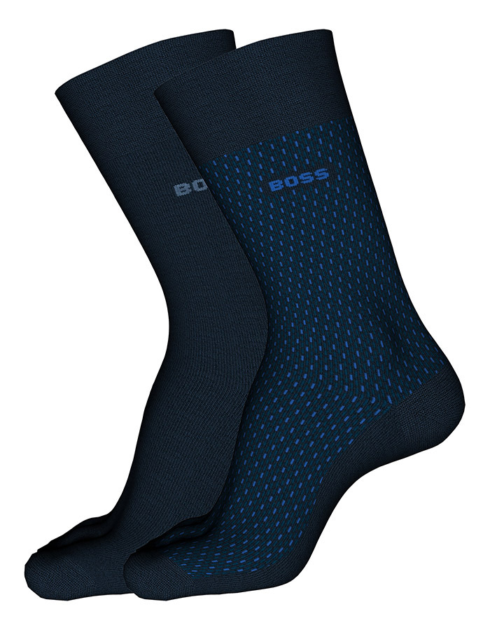 BOSS 2-Pack Minipattern Sokken in Katoenmix – Donkerblauw