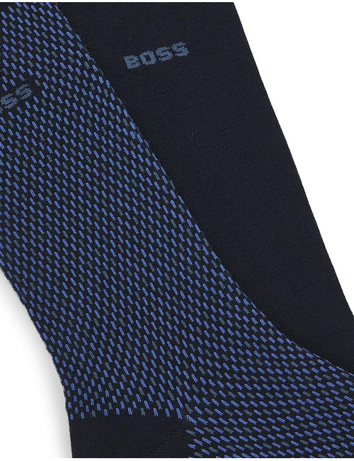 BOSS 2-Pack Minipattern Sokken in Katoenmix – Donkerblauw