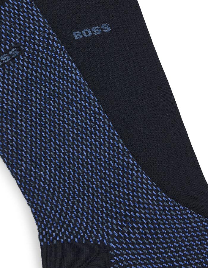 BOSS 2-Pack Minipattern Sokken in Katoenmix – Donkerblauw