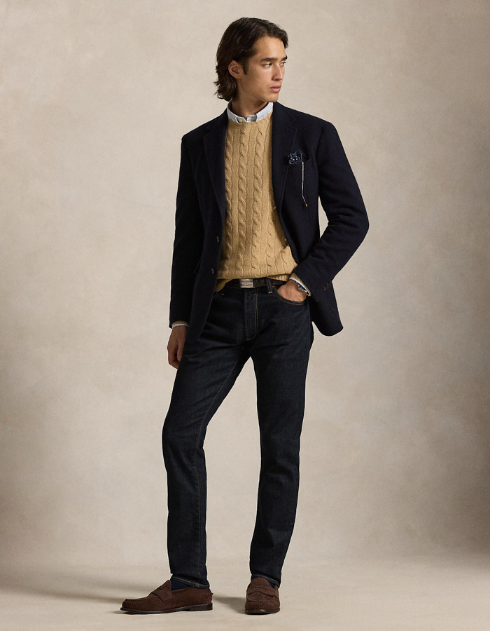 Regular Fit Cable-Knit Sweater in Wol-Kasjmier – Camel Melange