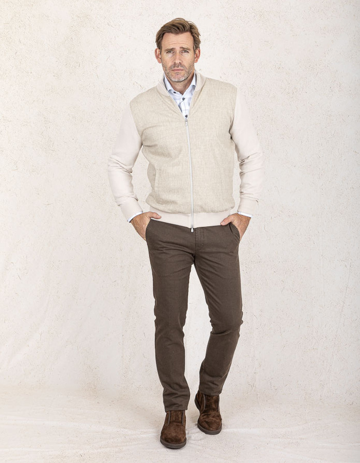 Regular Fit Vest met Rits in Beige
