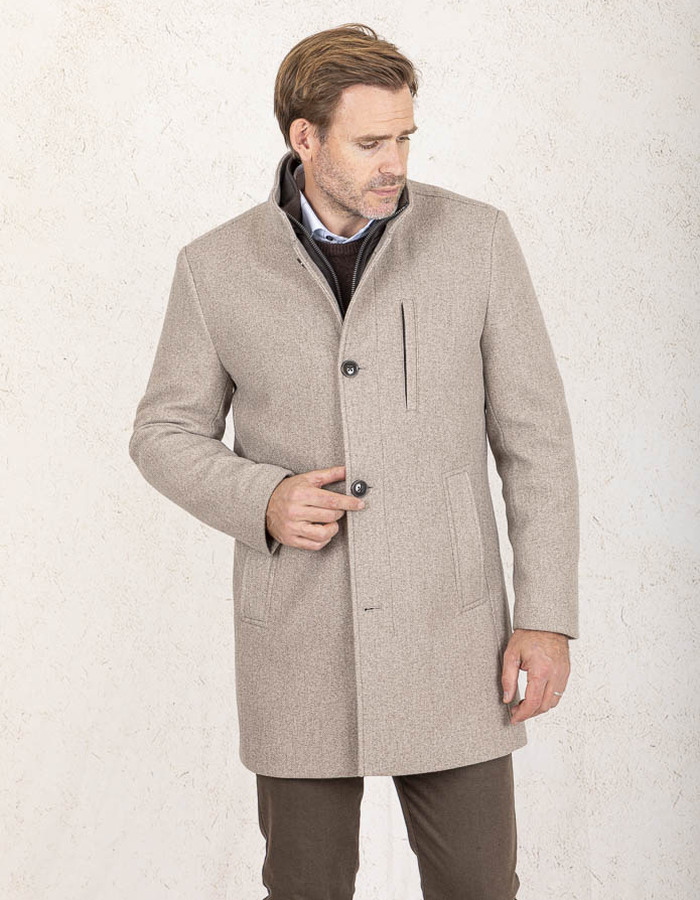 Wollen Mix Mantel met Uitneembare Inlay in Beige