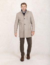 Wollen Mix Mantel met Uitneembare Inlay in Beige