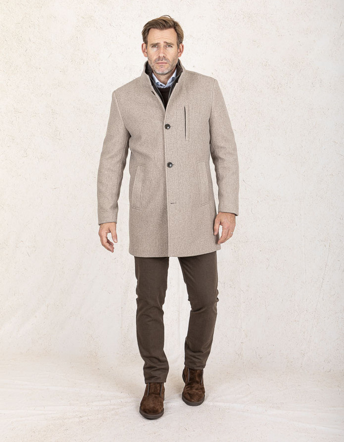 Wollen Mix Mantel met Uitneembare Inlay in Beige