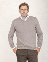 Regular Fit V-hals Trui in Taupe 
