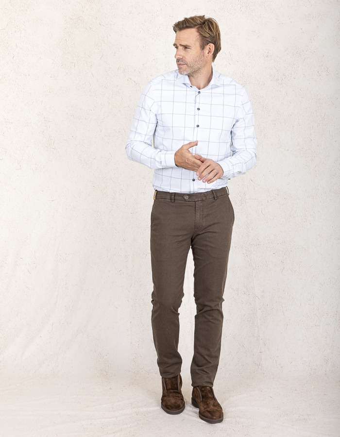 Slim Fit Hemd met Ruitpatroon in Wit