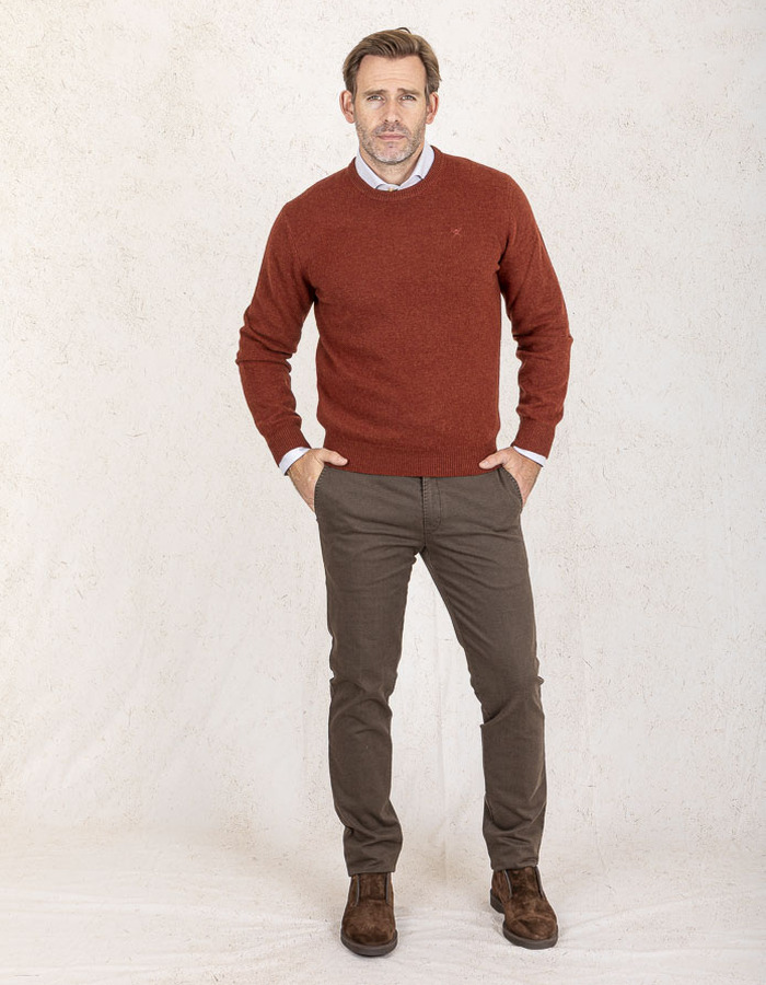 Regular Fit Trui in Roestbruin – Wol