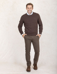 Regular Fit Lamswollen Trui in Bruin