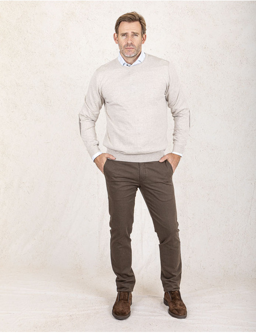 Regular Fit Wollen Trui in Beige met Elleboogstukken