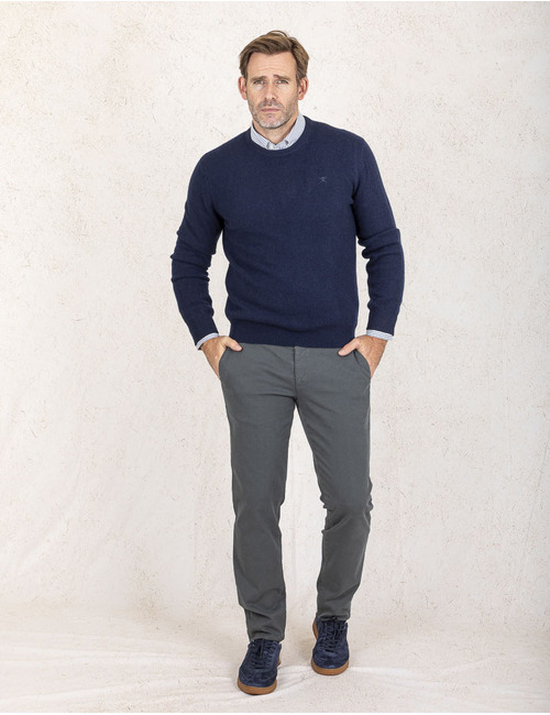 Regular Fit Wollen Crewneck Pull in Midnight Blue 