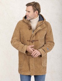 Regular Fit Corduroy Duffle Coat met Capuchon in Camel