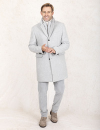 Regular Fit wollen Mantel in lichtgrijs met Opstaande Kraag 