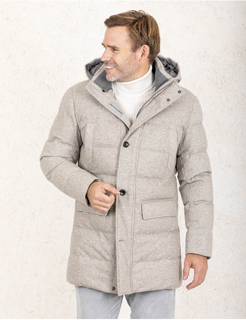 Regular Fit Gewatteerde Parka in Beige Melange 