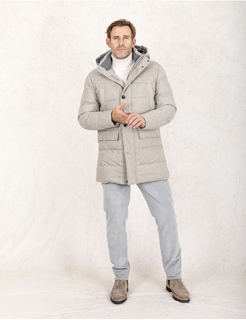 Regular Fit Gewatteerde Parka in Beige Melange 