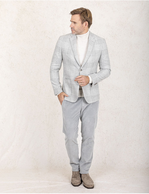 Modern Fit Blazer in Grijs Ruitpatroon – Wolmix