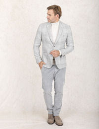 Modern Fit Blazer in Grijs Ruitpatroon – Wolmix