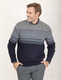 Regular Fit Trui met Fair Isle Motief in Navy en Grijs