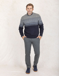 Regular Fit Trui met Fair Isle Motief in Navy en Grijs