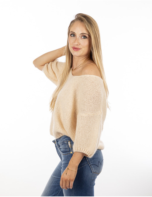 Amelie Amelie korte mouw pull ecru