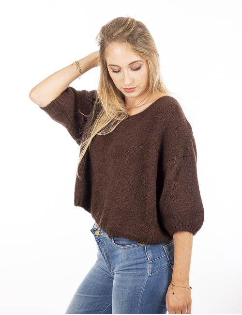Amelie Amelie korte mouw pull bruin