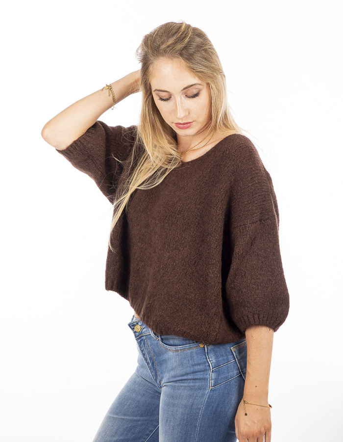 Amelie Amelie korte mouw pull bruin