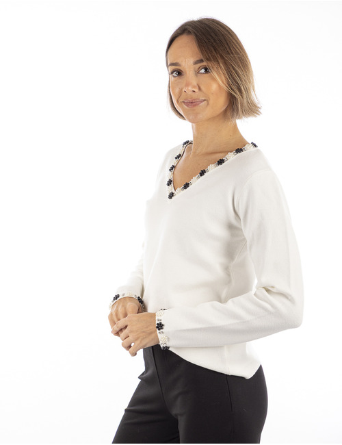 Leo & Ugo pull met v-hals wit