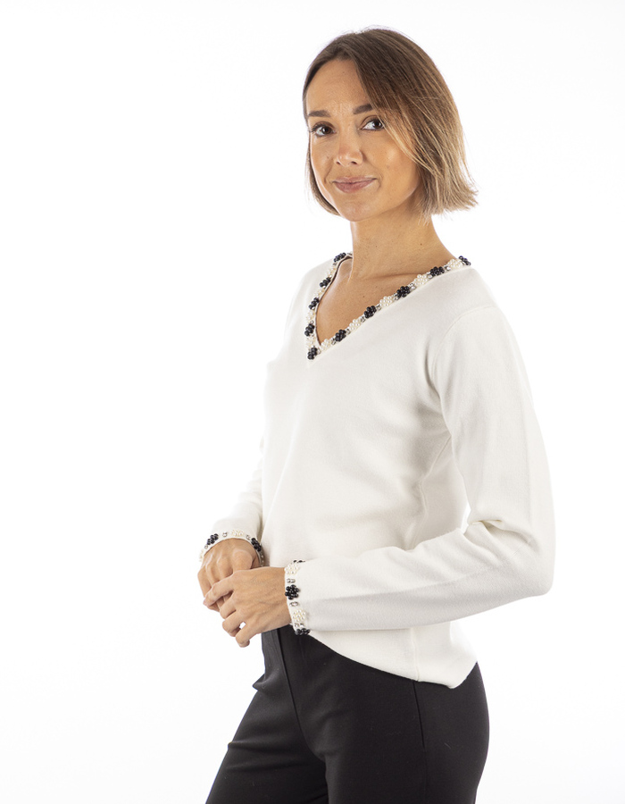 Leo & Ugo pull met v-hals wit