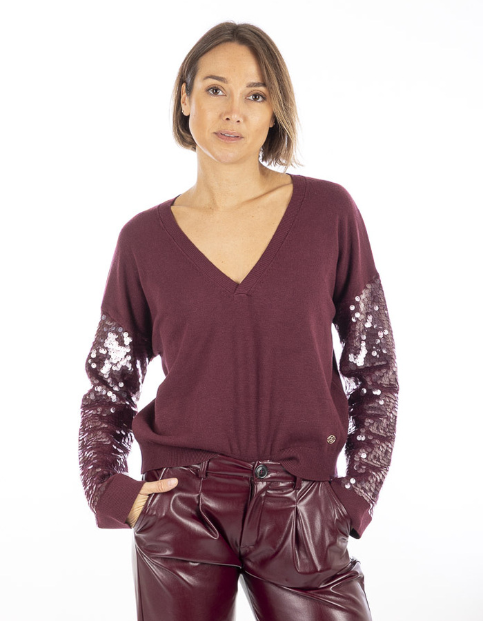 Rinascimento pull met v-hals bordeaux
