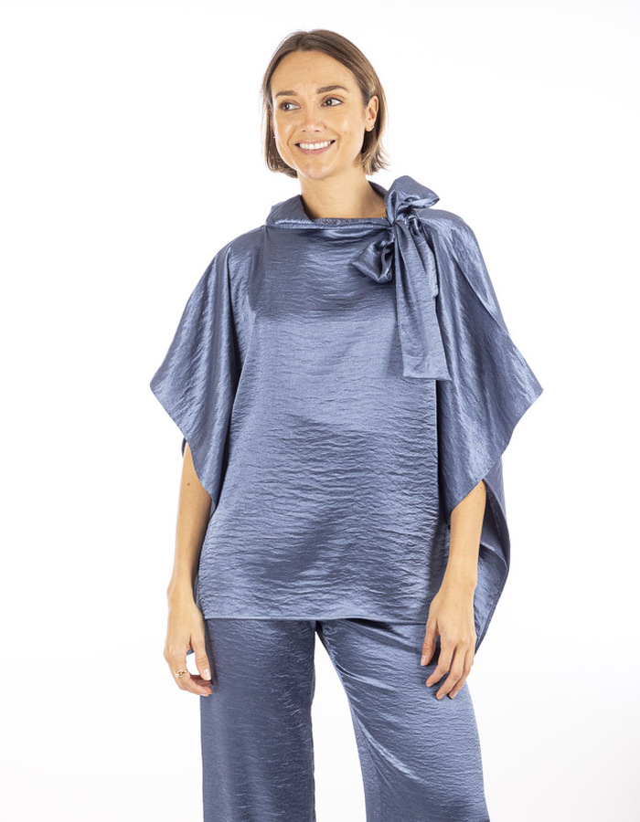 Nxi By Oni Onik korte mouw bloes blauw