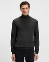 Donkergrijze Regular Fit Coltrui in Merinowol 