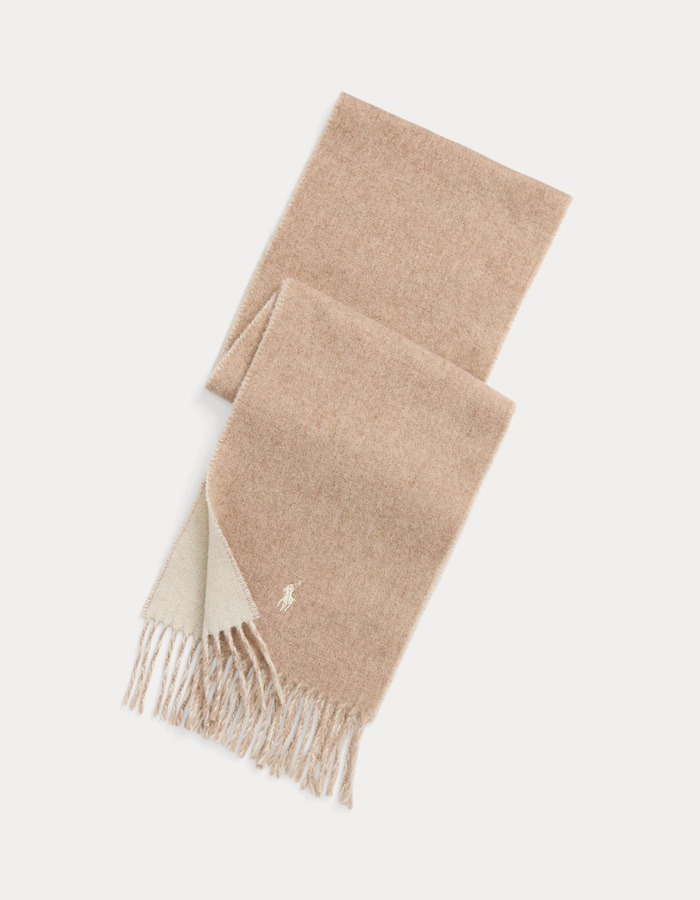 Reversible Wool-Blend Scarf in Taupe/Winter Cream
