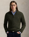 Regular Fit Washable Wool Quarter-Zip Sweater in Olive Combo 