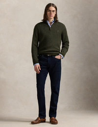 Regular Fit Washable Wool Quarter-Zip Sweater in Olive Combo 