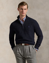  Regular Fit Mesh-Knit Cotton Quarter-Zip Sweater in Navy Heather