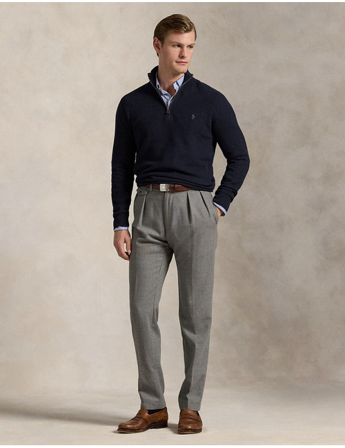  Regular Fit Mesh-Knit Cotton Quarter-Zip Sweater in Navy Heather