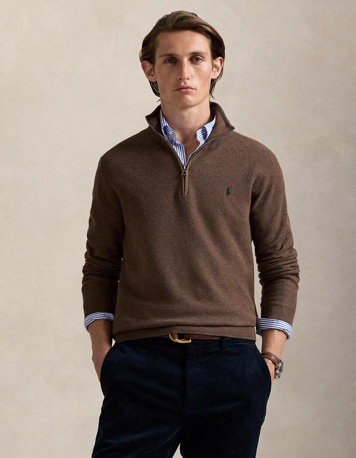  Regular Fit Mesh-Knit Cotton Quarter-Zip Sweater 