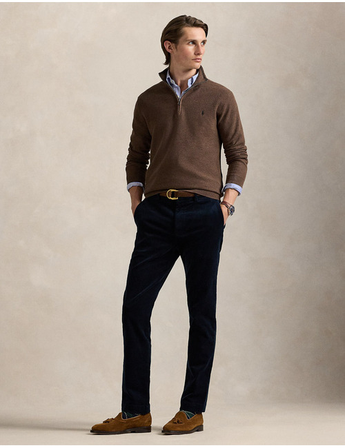  Regular Fit Mesh-Knit Cotton Quarter-Zip Sweater 